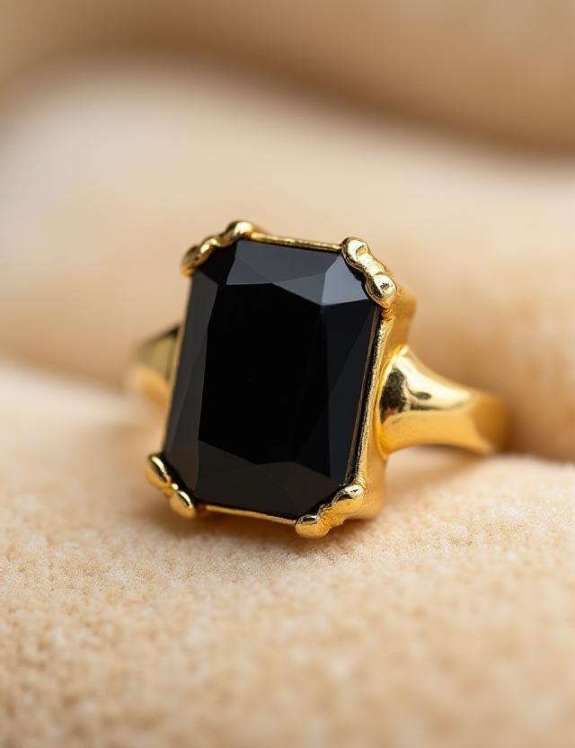 Anello Art Déco in ottone e onice